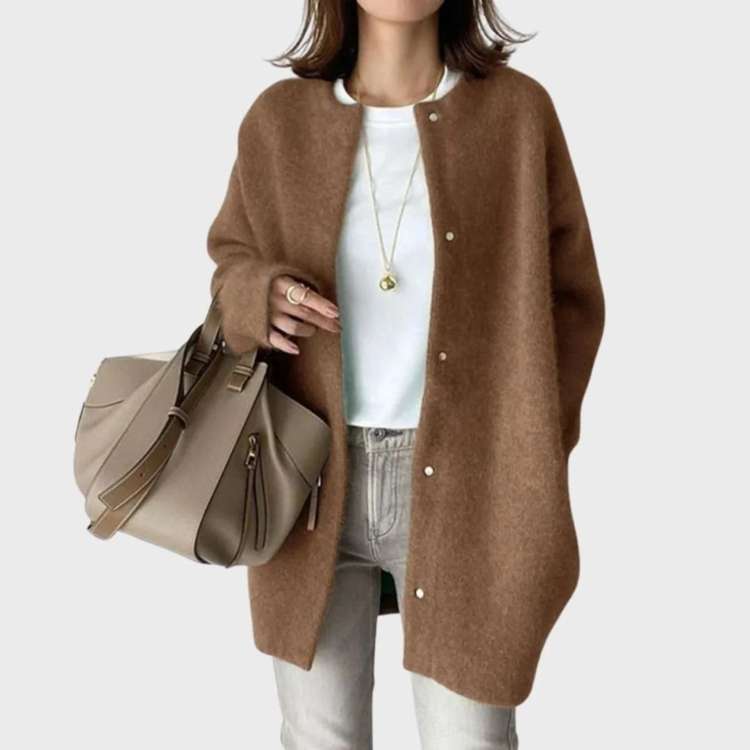 Cárdigan largo oversize mujer cuello redondo botones - Thelar