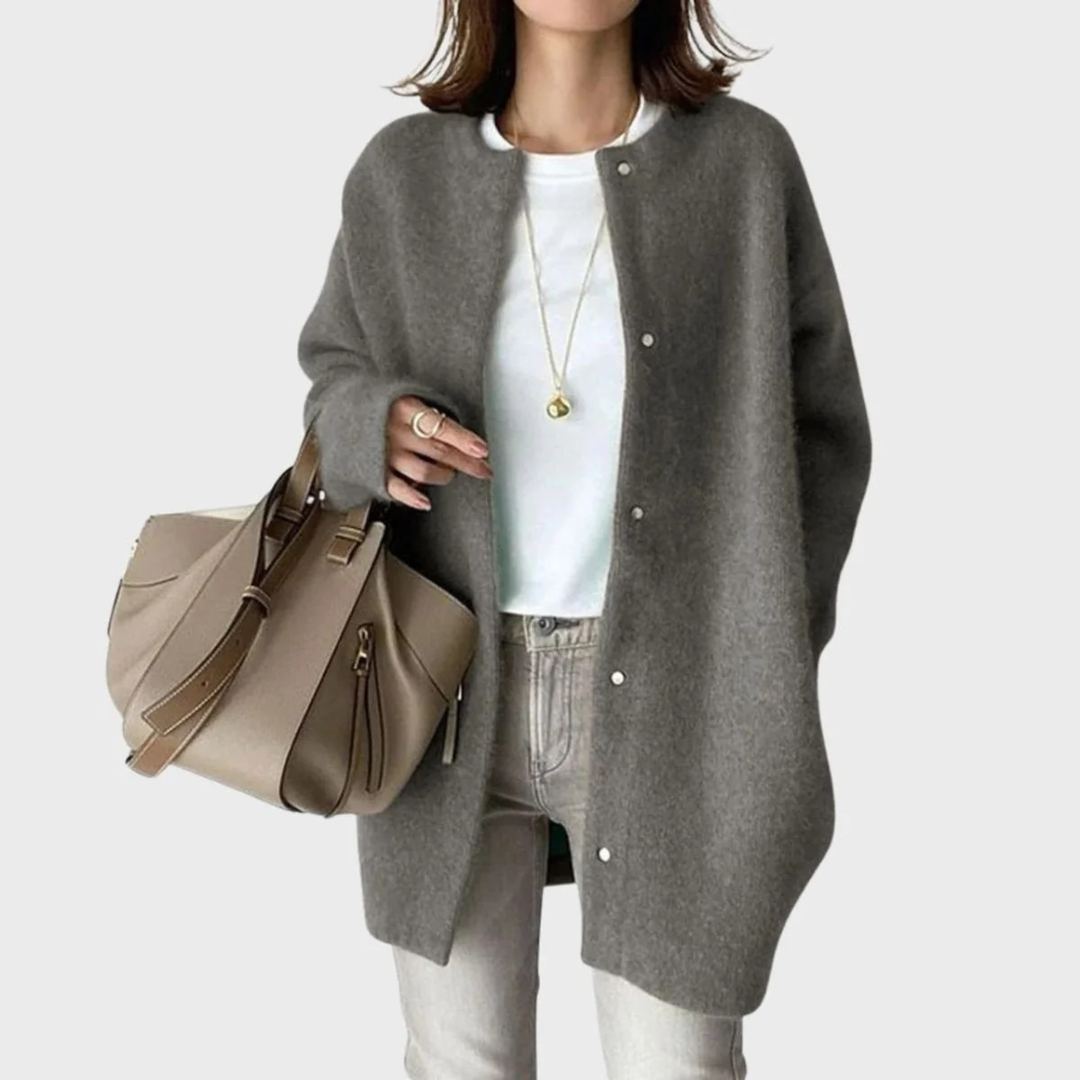 Cárdigan largo oversize mujer cuello redondo botones - Thelar