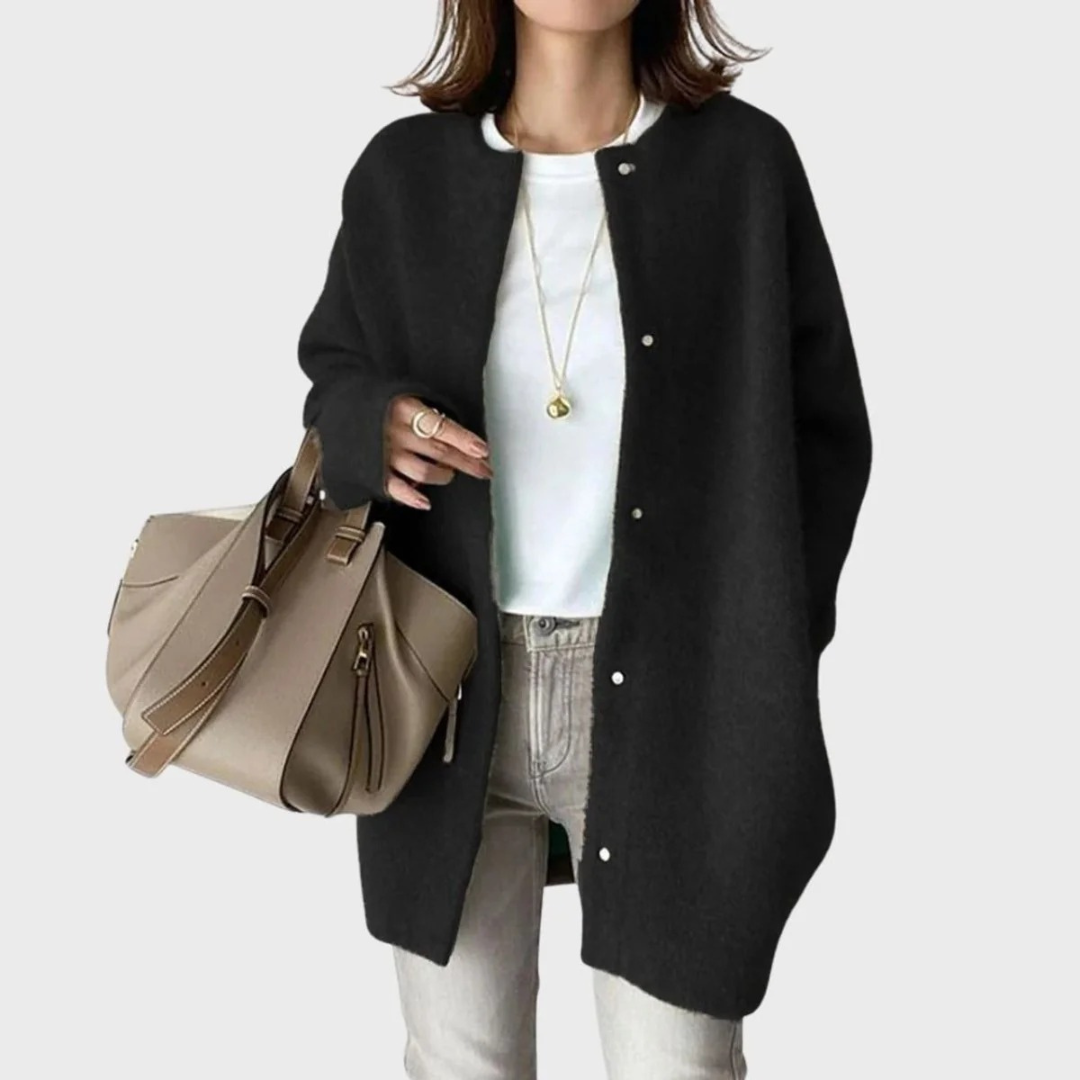 Cárdigan largo oversize mujer cuello redondo botones - Thelar