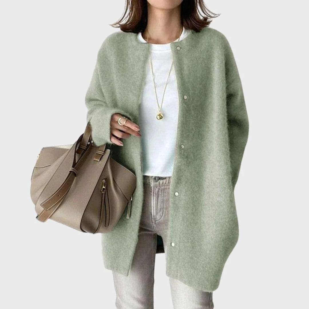 Cárdigan largo oversize mujer cuello redondo botones - Thelar