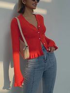 Cárdigan de punto acanalado con botones para mujer - Hedda