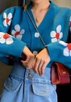 Cárdigan mujer estampado floral cuello pico - Santera