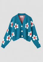 Cárdigan mujer estampado floral cuello pico - Santera