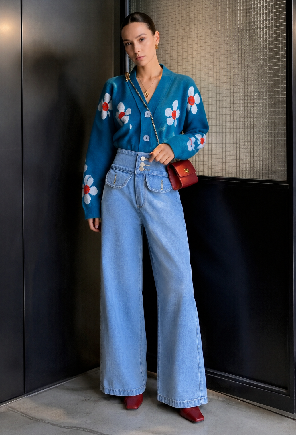 Cárdigan mujer estampado floral cuello pico - Santera