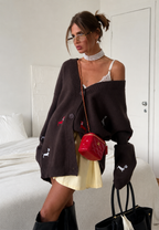 Cárdigan mujer oversize cuello pico botones motivos perro salchicha - Marlis