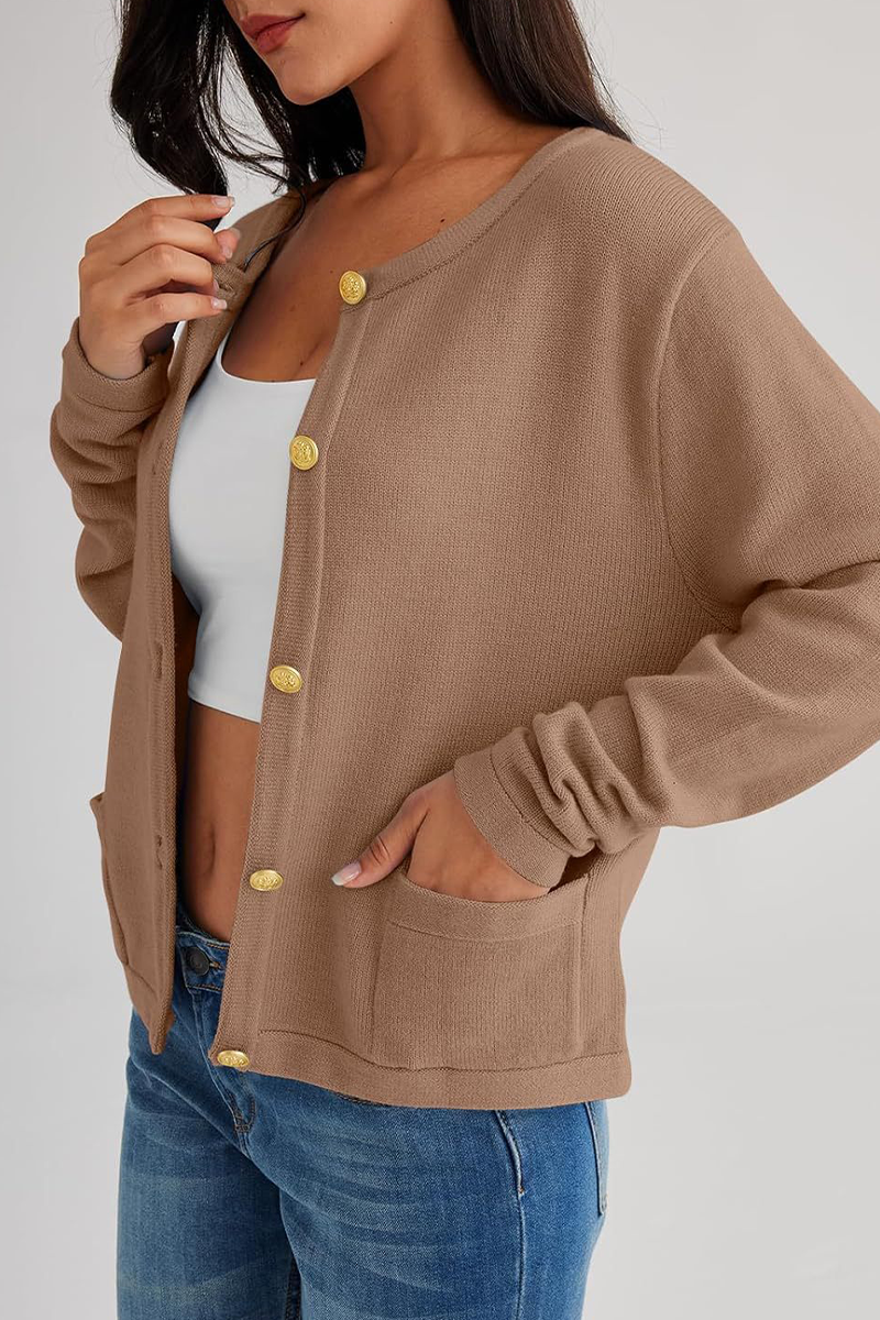 Cárdigan mujer punto cuello redondo botones bolsillos - Sorelia