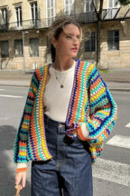Cárdigan oversize de crochet multicolor a rayas - Lotte