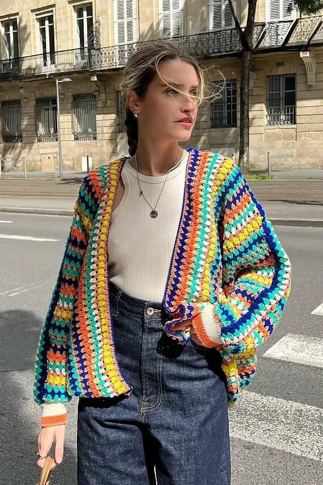 Cárdigan oversize de crochet multicolor a rayas - Lotte
