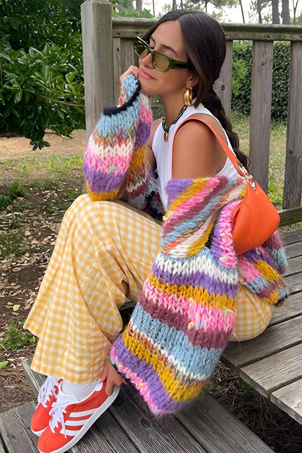 Cárdigan oversize de punto grueso a rayas multicolor - Tifanny