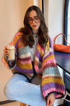 Cárdigan oversize de punto grueso a rayas multicolor - Tifanny
