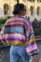 Cárdigan oversize de punto grueso a rayas multicolor - Tifanny
