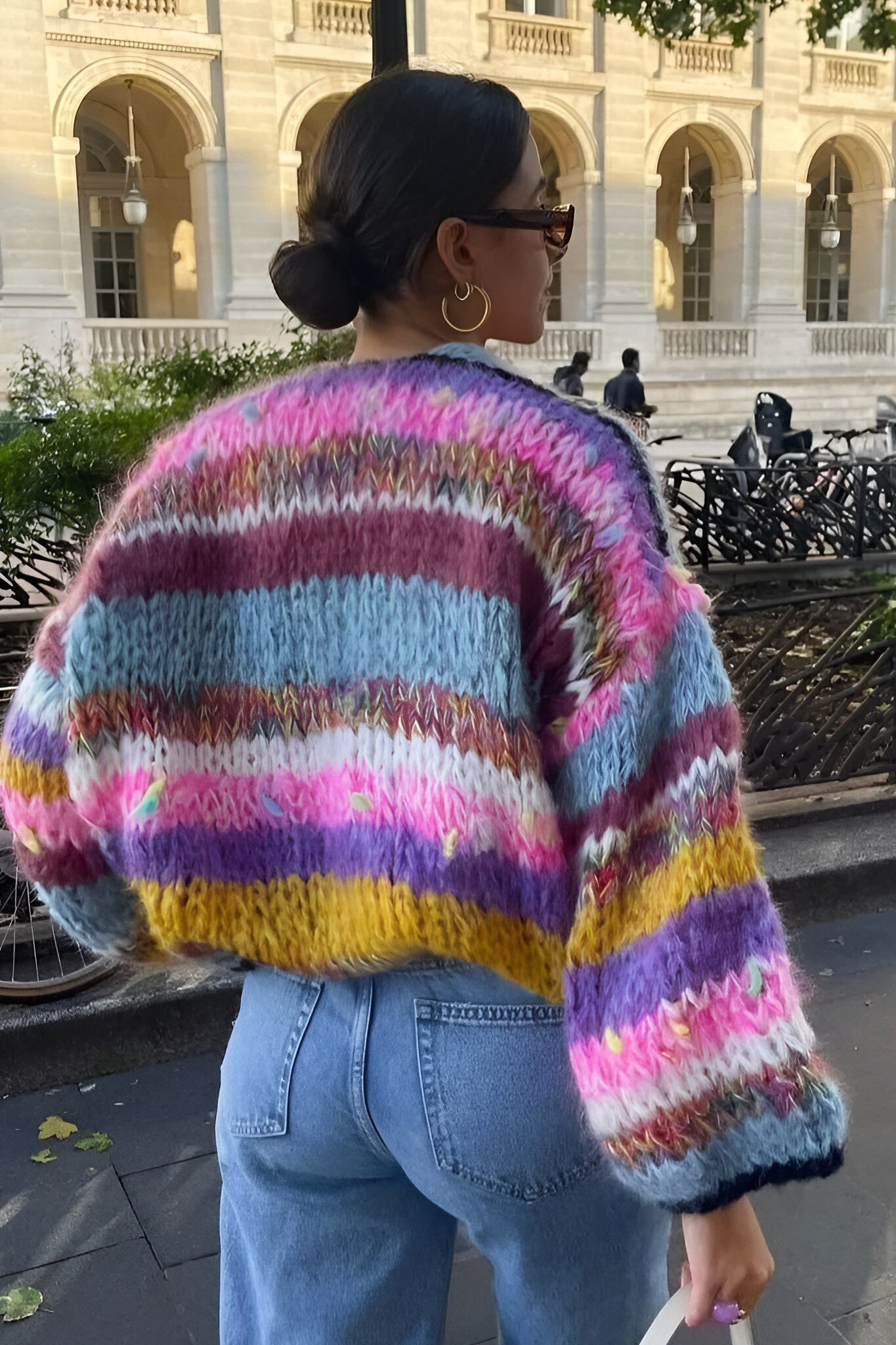 Cárdigan oversize de punto grueso a rayas multicolor - Tifanny