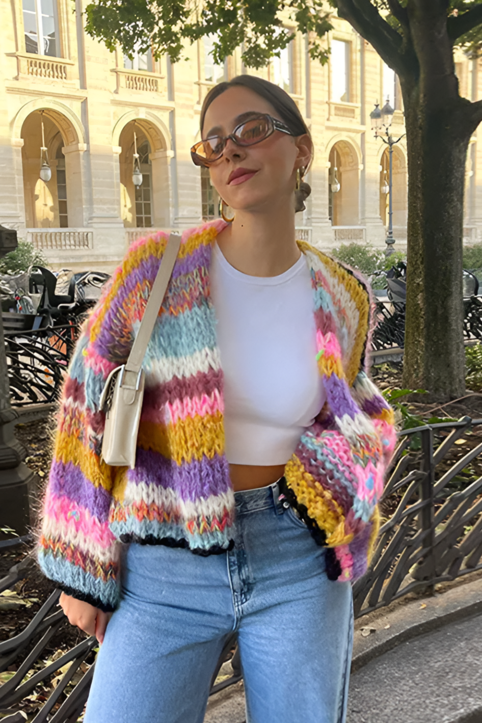 Cárdigan oversize de punto grueso a rayas multicolor - Tifanny