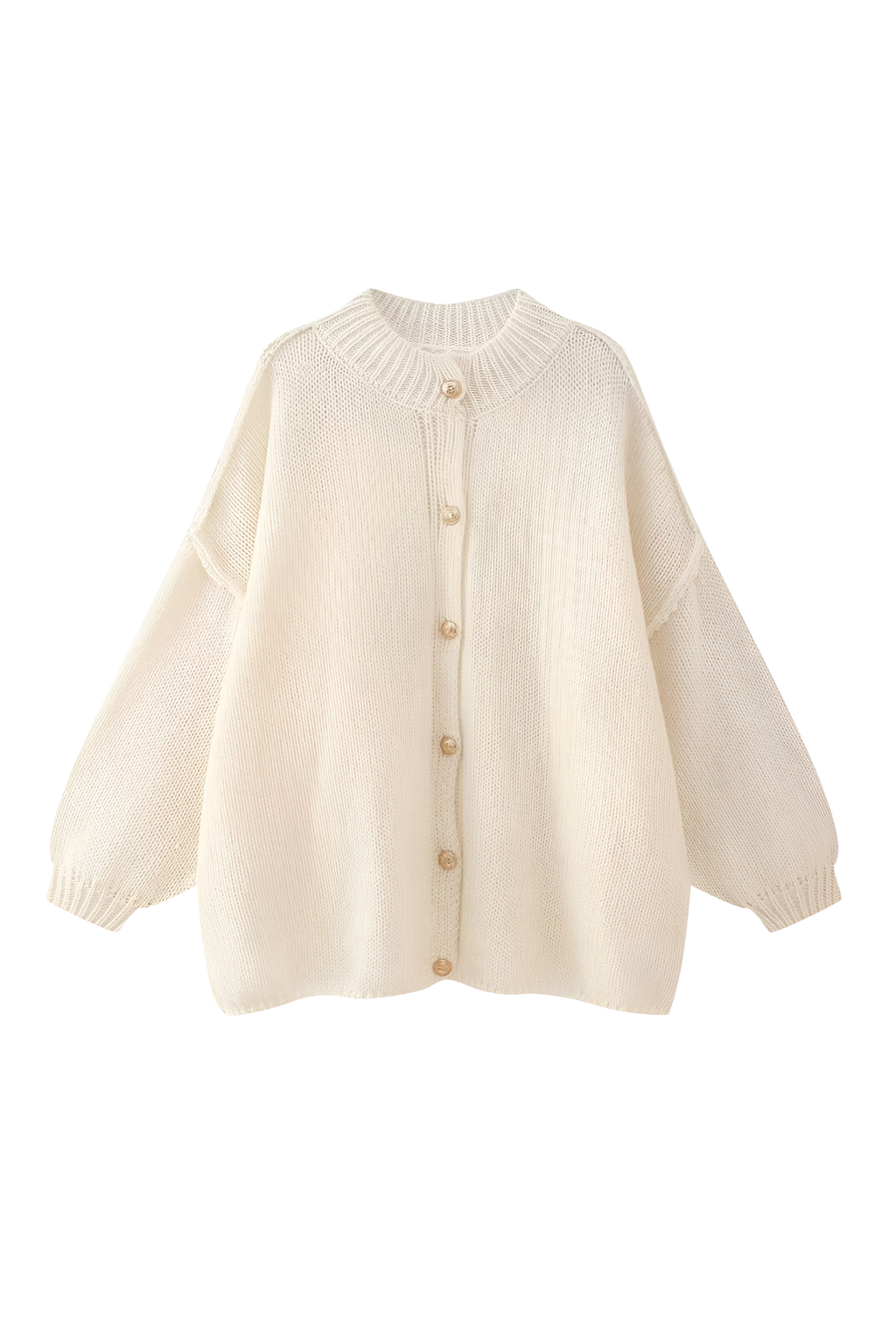 Cárdigan oversize punto grueso cuello alto botones metálicos - Koranna