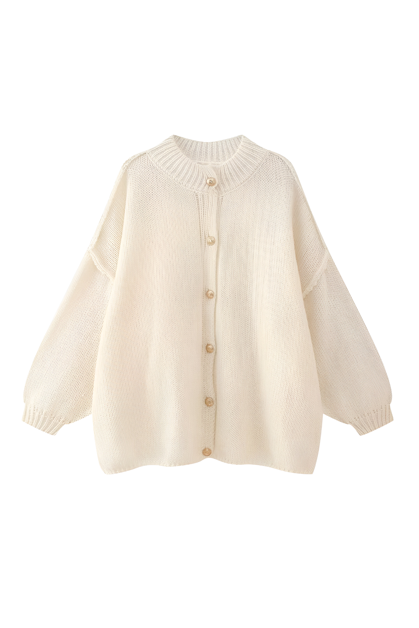 Cárdigan oversize punto grueso cuello alto botones metálicos - Koranna