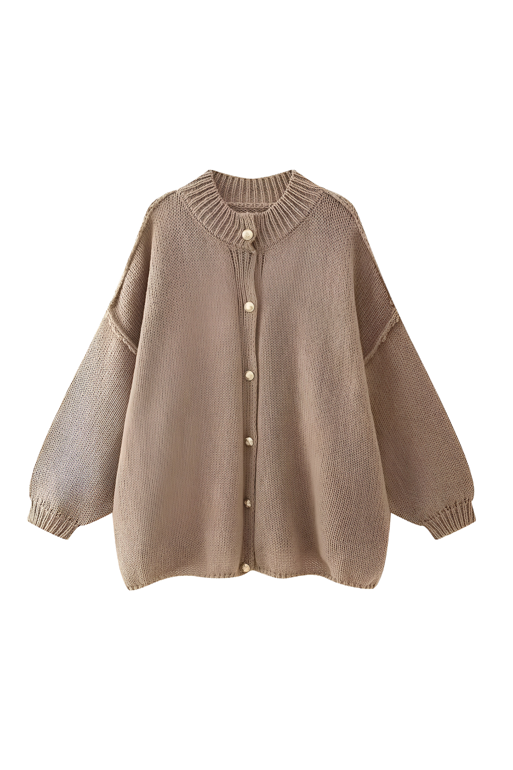 Cárdigan oversize punto grueso cuello alto botones metálicos - Koranna