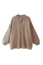 Cárdigan oversize punto grueso cuello alto botones metálicos - Koranna