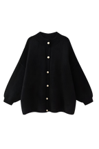 Cárdigan oversize punto grueso cuello alto botones metálicos - Koranna