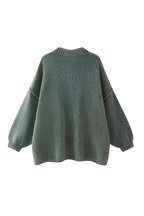 Cárdigan oversize punto grueso cuello alto botones metálicos - Koranna