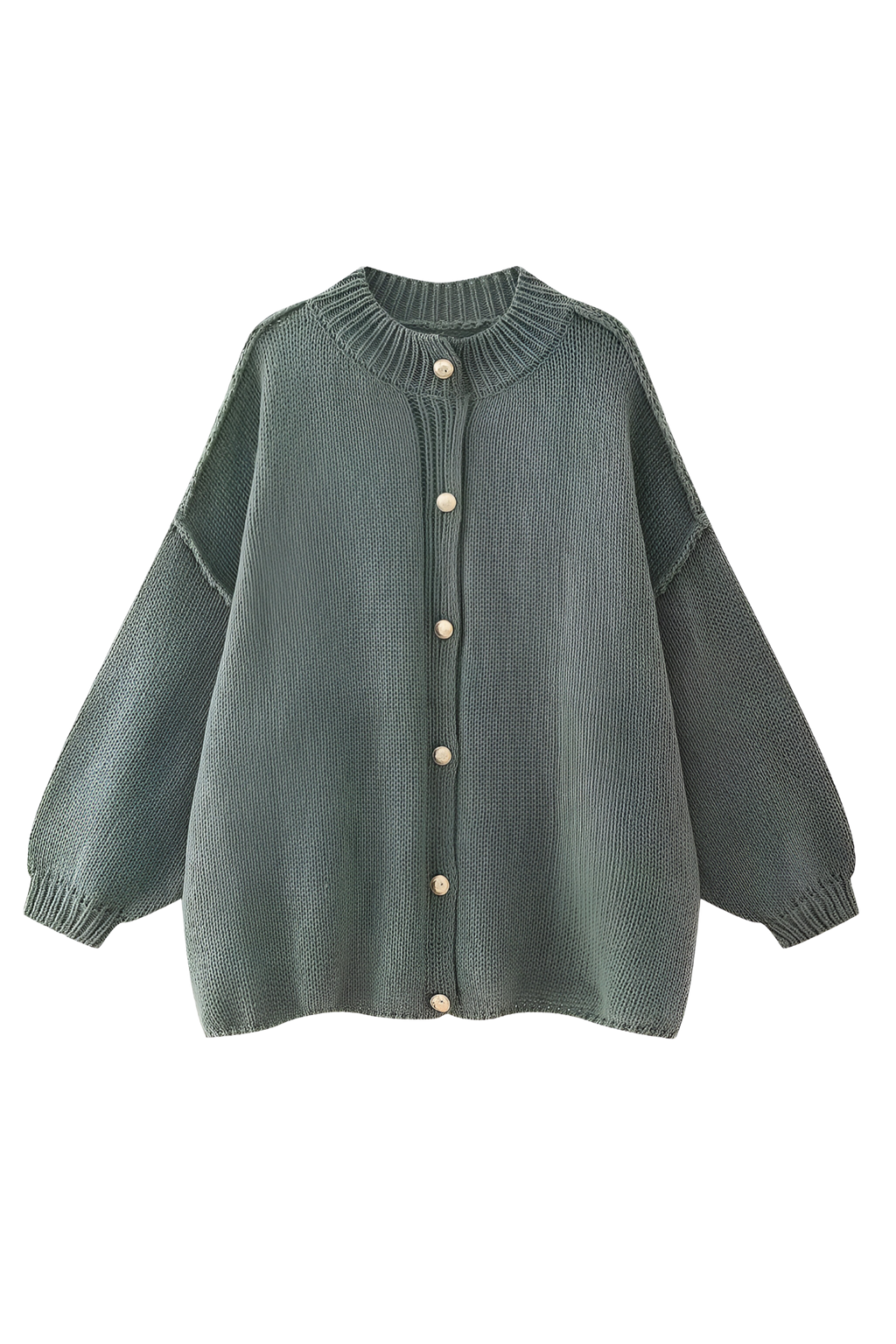 Cárdigan oversize punto grueso cuello alto botones metálicos - Koranna