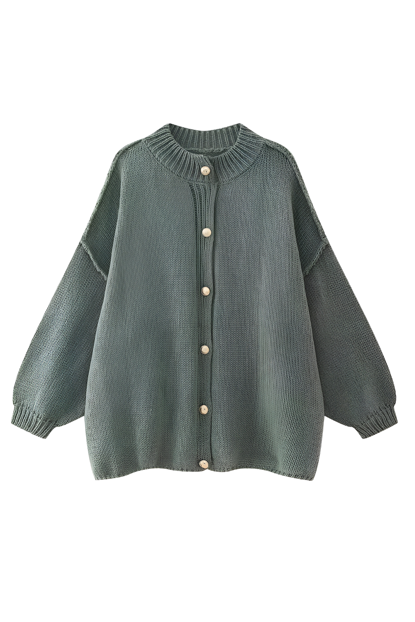 Cárdigan oversize punto grueso cuello alto botones metálicos - Koranna