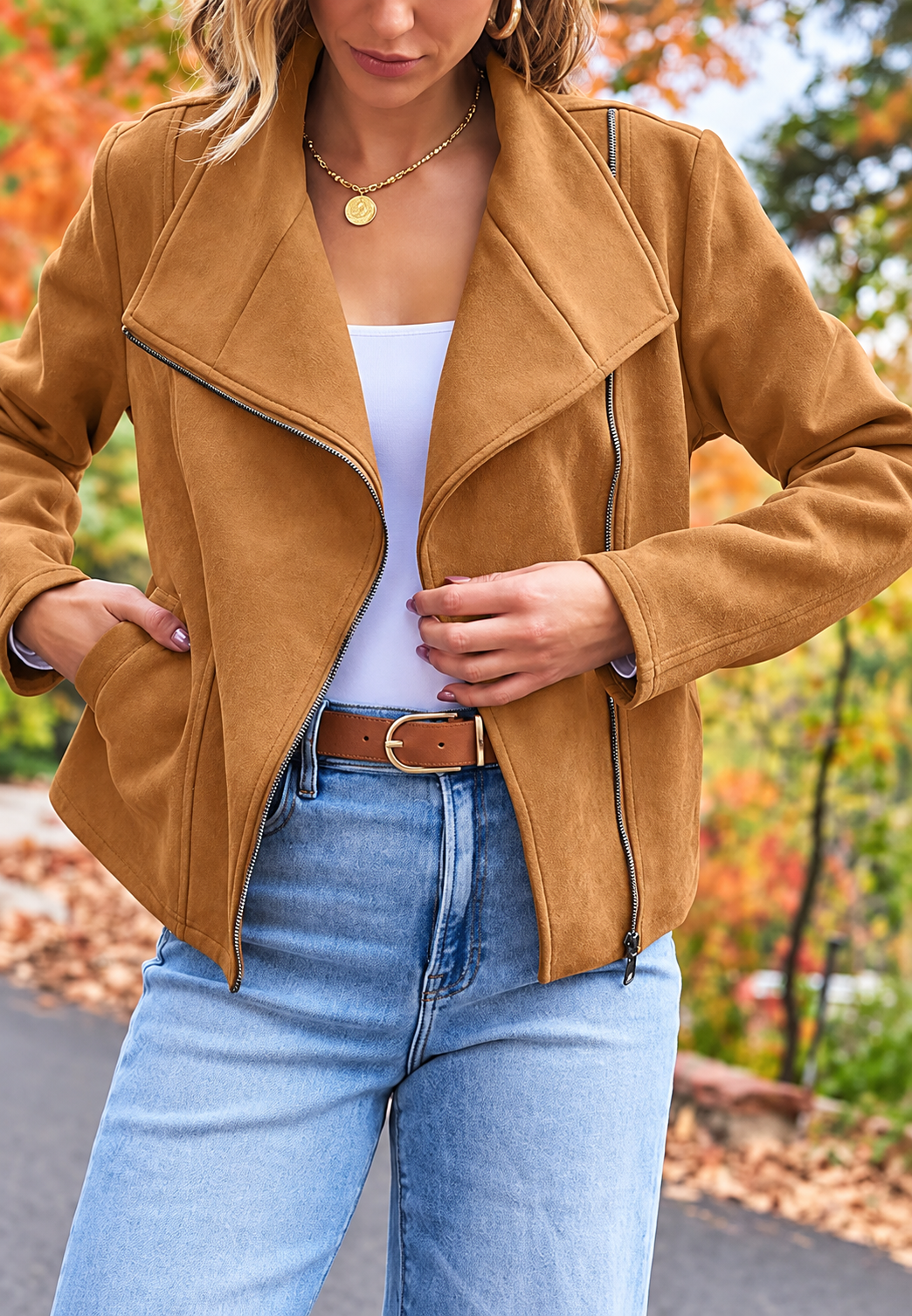 Cazadora biker mujer efecto ante cremallera diagonal - Noémie