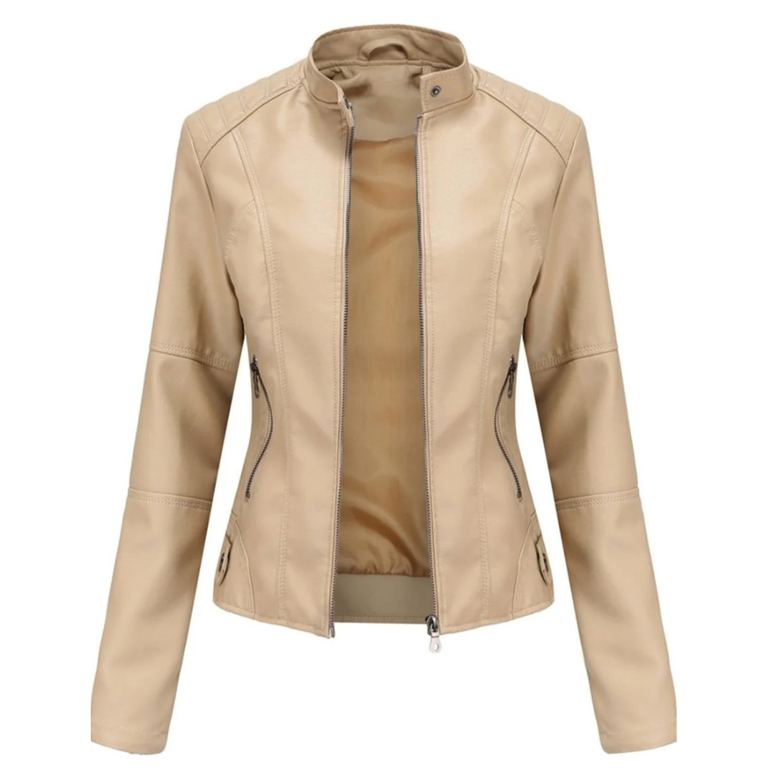 Chaqueta biker de efecto piel para mujer con cuello mao - Cleo