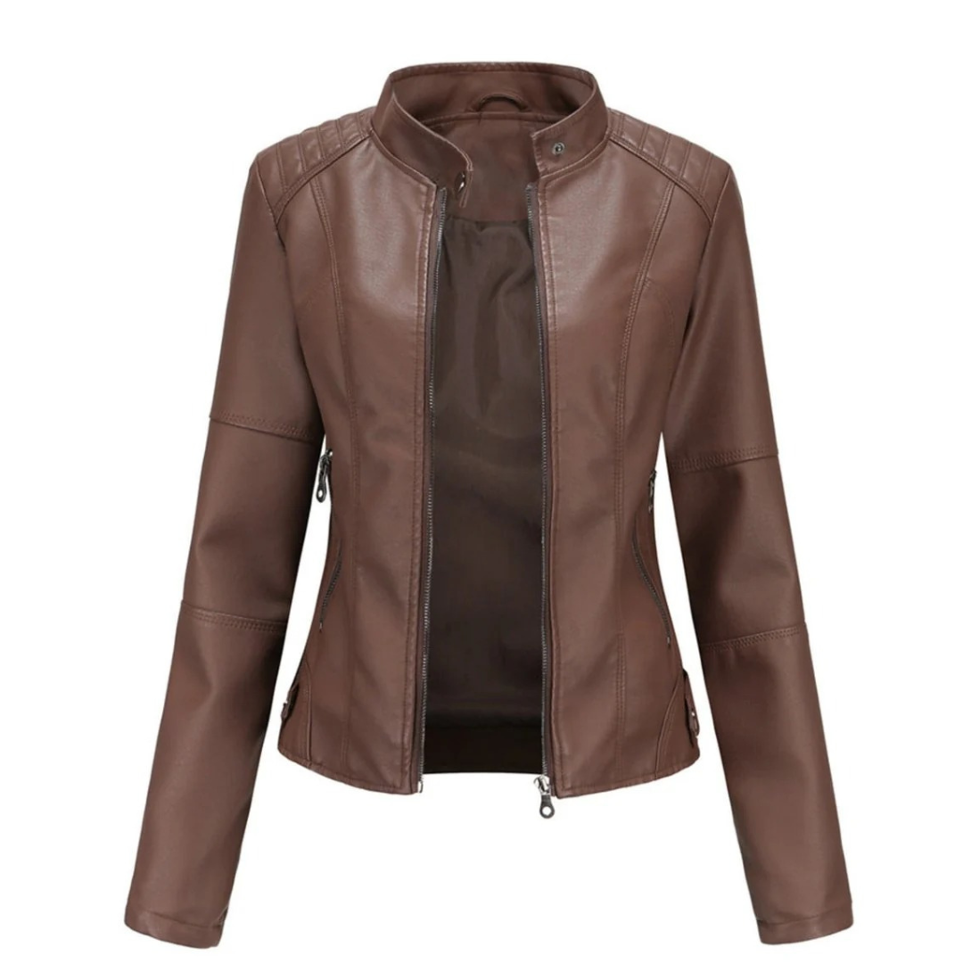 Chaqueta biker de efecto piel para mujer con cuello mao - Cleo