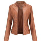 Chaqueta biker de efecto piel para mujer con cuello mao - Cleo
