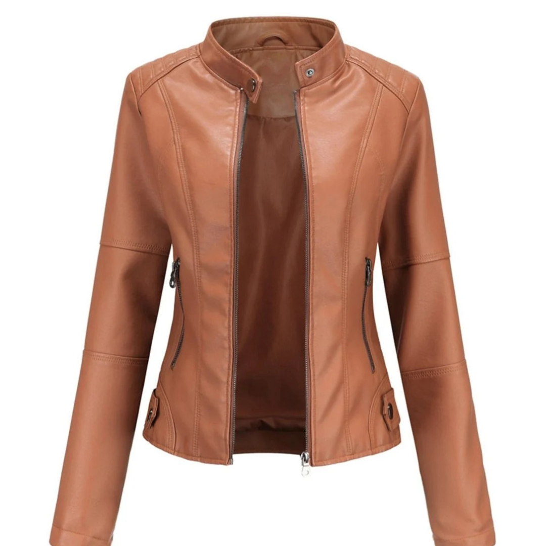 Chaqueta biker de efecto piel para mujer con cuello mao - Cleo