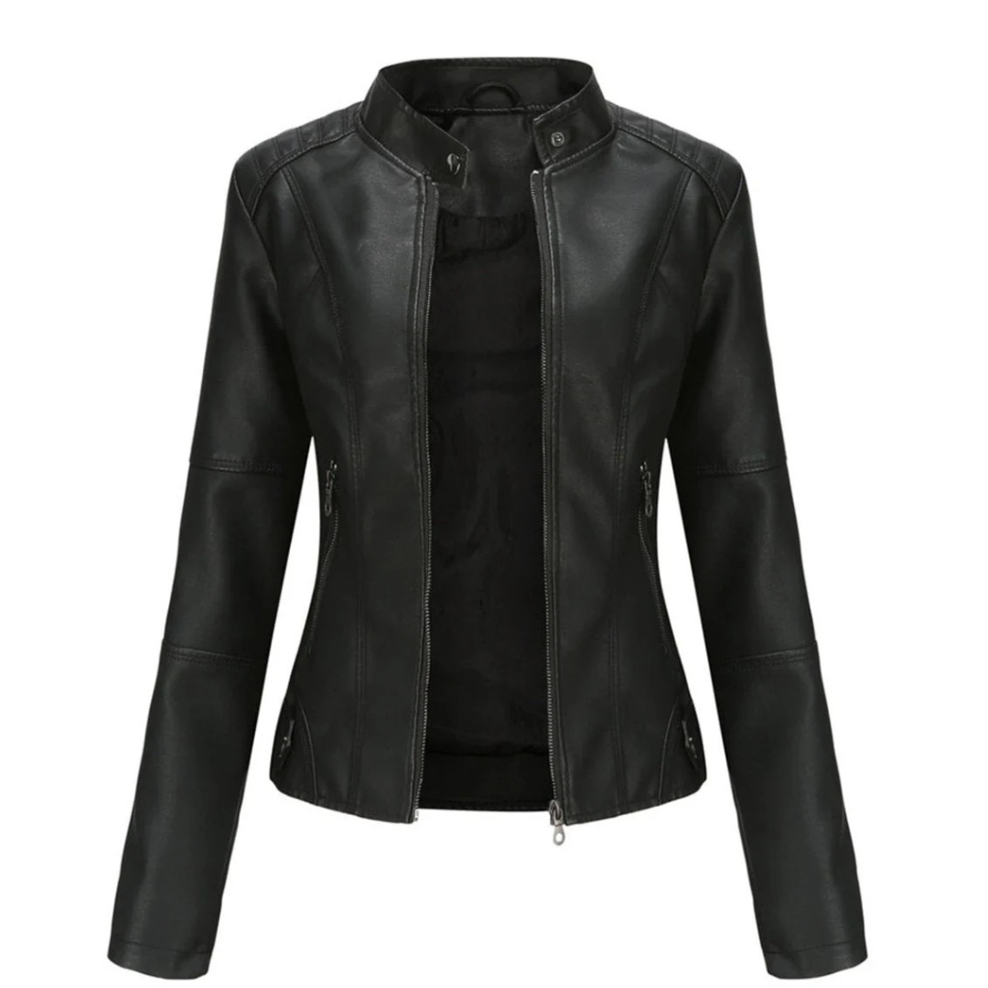 Chaqueta biker de efecto piel para mujer con cuello mao - Cleo