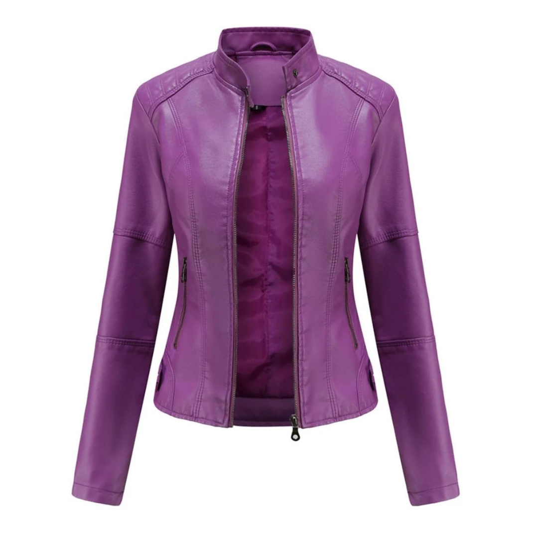 Chaqueta biker de efecto piel para mujer con cuello mao - Cleo