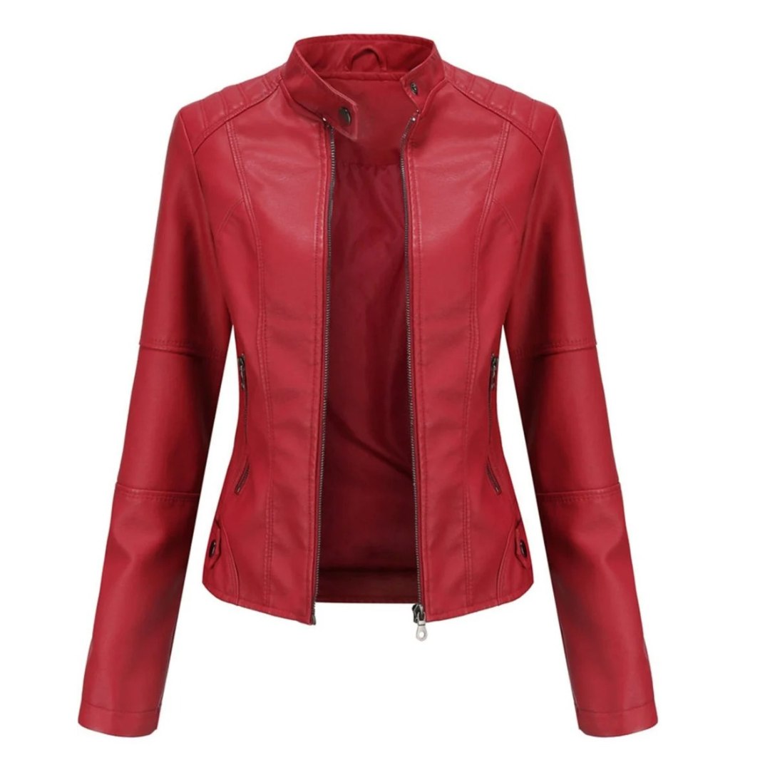 Chaqueta biker de efecto piel para mujer con cuello mao - Cleo