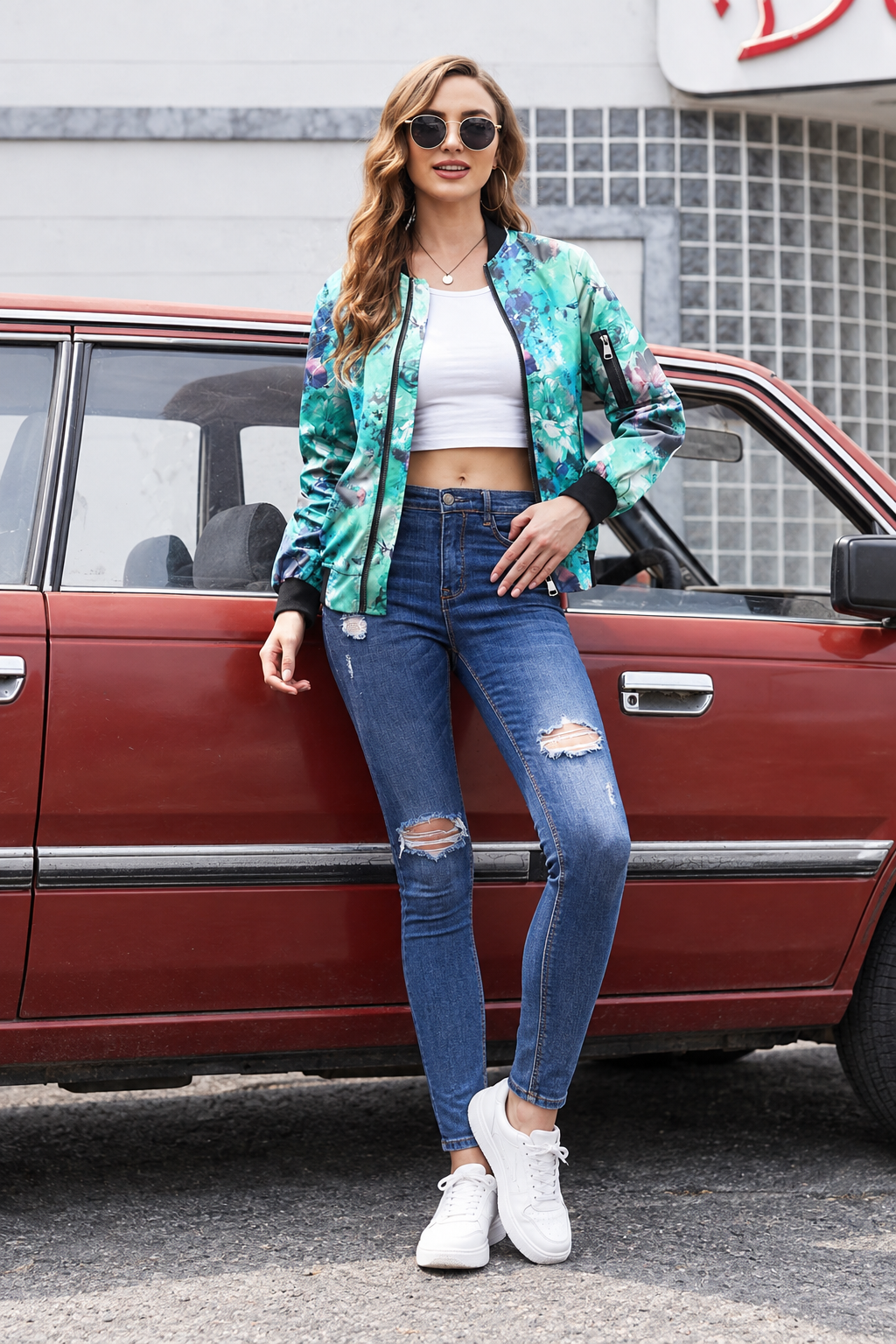 Cazadora bomber mujer estampado floral cremallera - Felicia