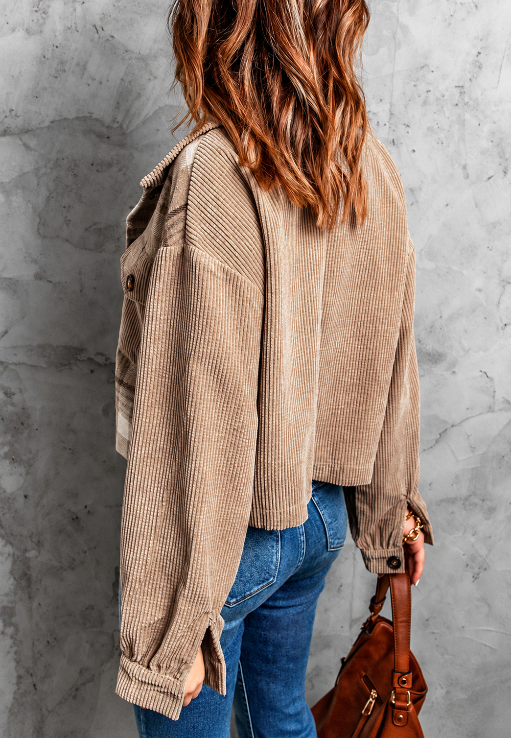Cazadora cropped mujer pana combinada cuadros - Isaline