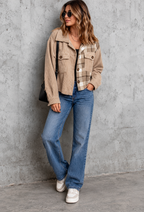 Cazadora cropped mujer pana combinada cuadros - Isaline