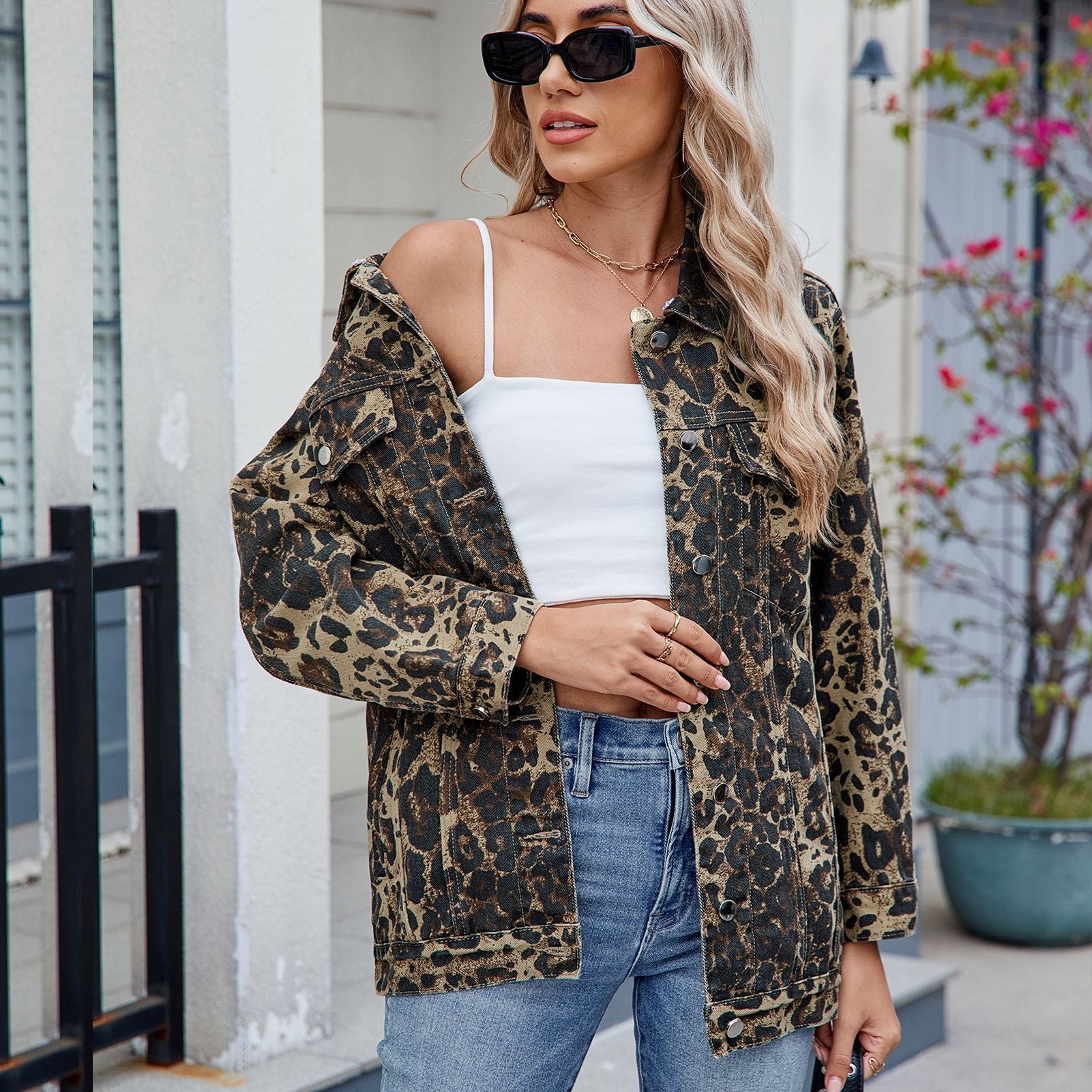Cazadora denim mujer animal print oversize - Calista