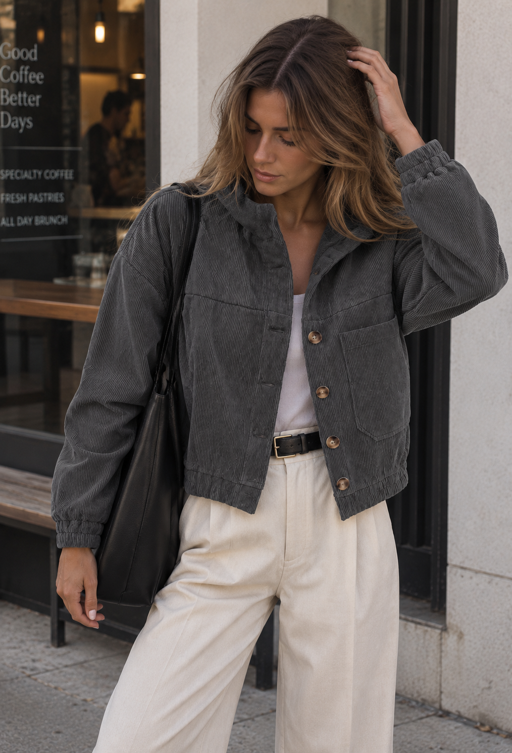 Cazadora pana mujer corta cuello camisero bolsillo parche - Anouk