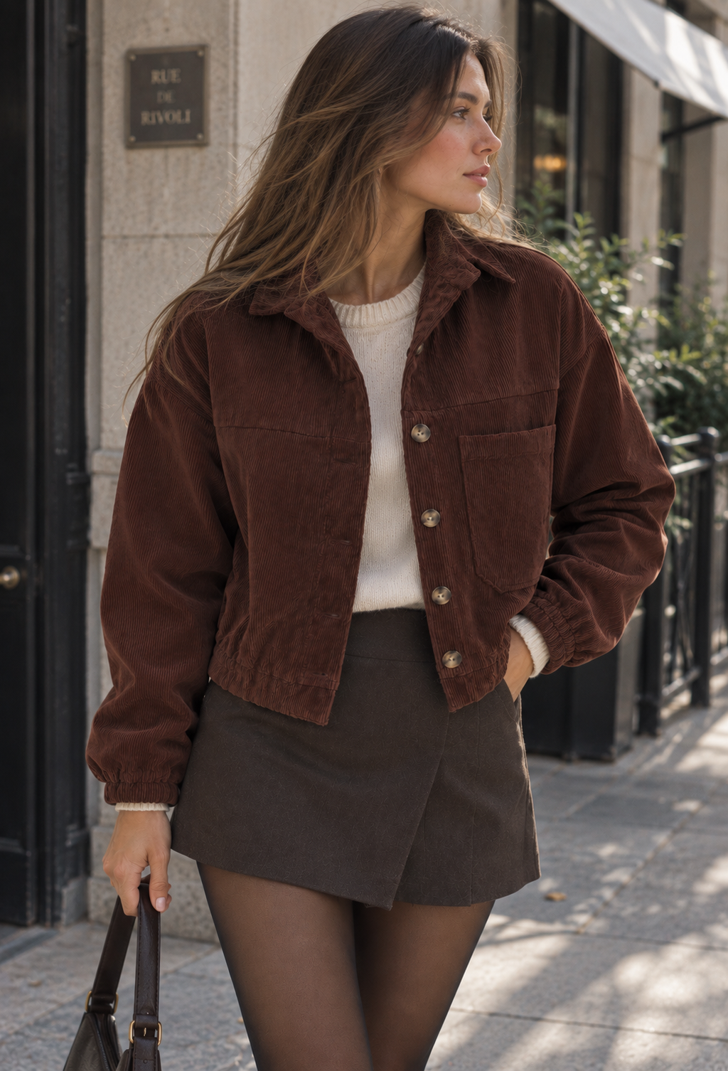 Cazadora pana mujer corta cuello camisero bolsillo parche - Anouk