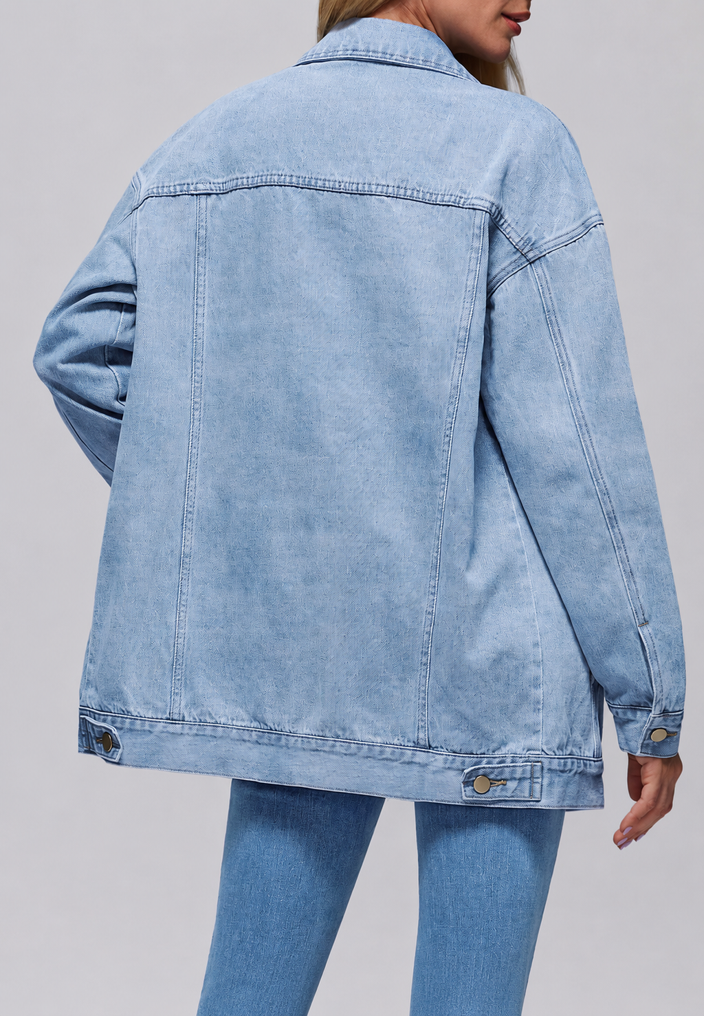 Cazadora vaquera mujer oversize larga bolsillos de solapa - Eira
