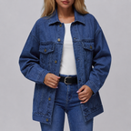 Cazadora vaquera mujer oversize larga bolsillos de solapa - Eira
