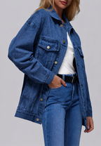 Cazadora vaquera mujer oversize larga bolsillos de solapa - Eira