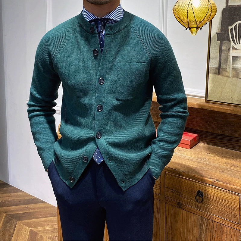 Cárdigan premium de punto ajustado con cuello redondo para hombre - Darien