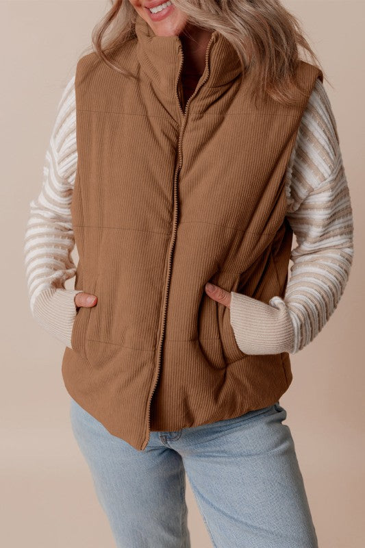 Chaleco acolchado de pana con cuello alto para mujer - Norayne