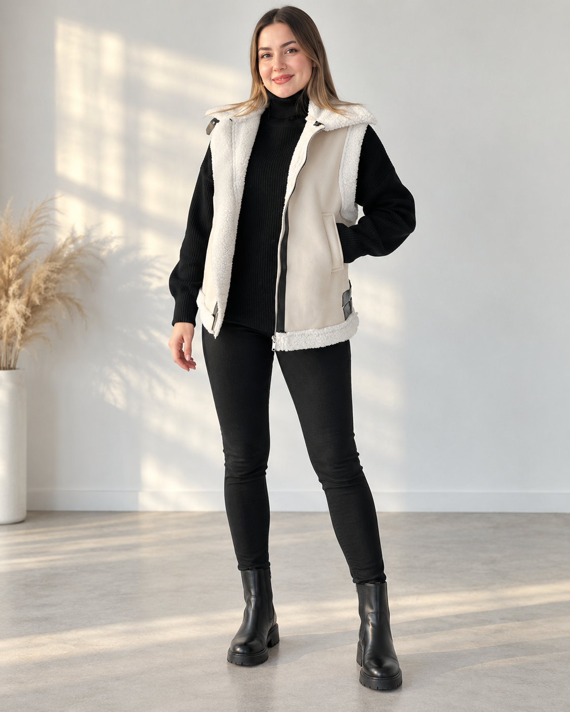 Chaleco efecto ante cuello efecto borreguito hebillas laterales - Lisette