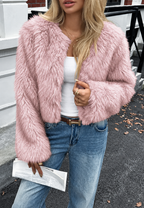 Chaqueta corta mujer efecto pelo manga larga - Clémence