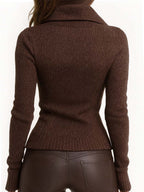 Chaqueta de punto mujer cremallera asimétrica cuello alto canalé - Eliska