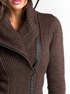 Chaqueta de punto mujer cremallera asimétrica cuello alto canalé - Eliska