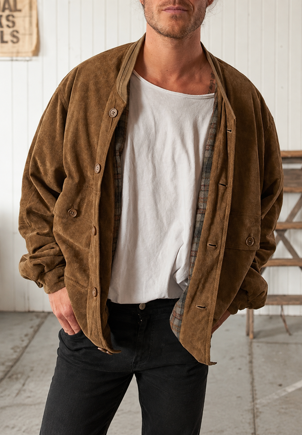 Chaqueta hombre efecto ante corte amplio bolsillos - Mikkel