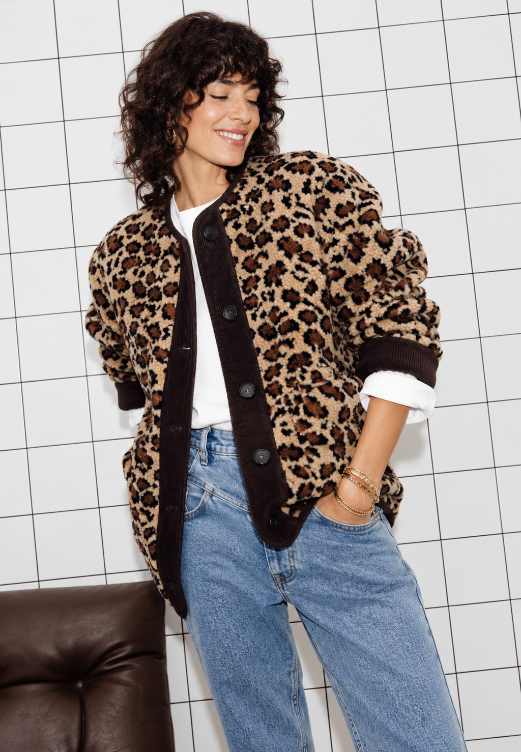 Chaqueta mujer animal print leopardo ribetes contraste - Bulera